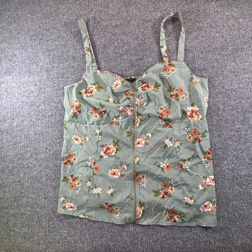 New Glory Tank Top Women's 2X  Green Floral Zippered Bustier Top